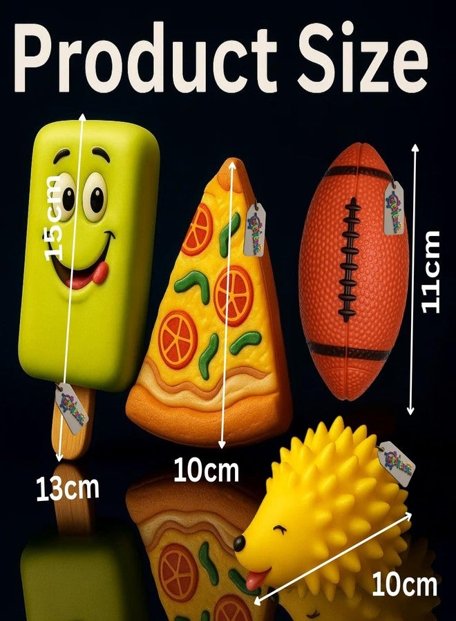 Western Era Squeaky Dog Toys Combo | Rugby Ball, Ice Cream Smiley, Pizza Slice & Porcupine | Durable Rubber Chew Toys for Puppies & Dogs | Soft, Fun & Interactive Sound Toys | Indoor Outdoor Play - Image 3